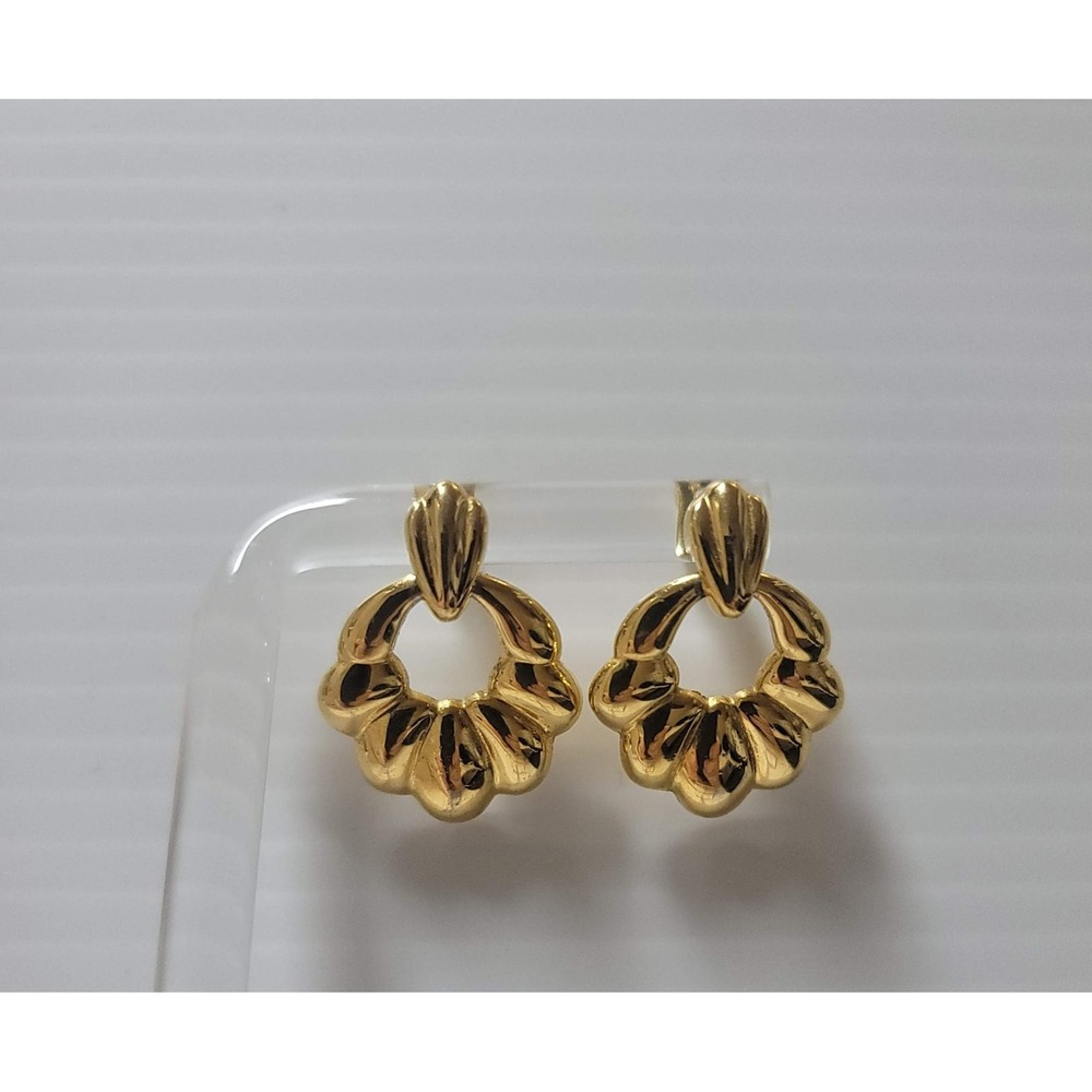 Napier Gold Tone Ribbed Shell Door Knocker Drop Earrings Vintage Style 1 Inch